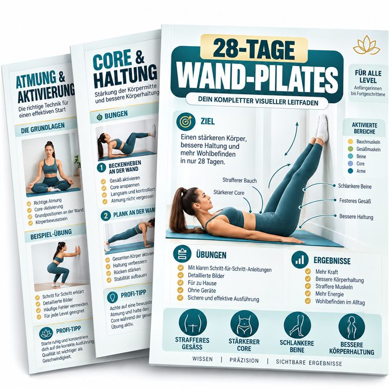Einblick in die Seiten der 28-Tage Wand-Pilates Challenge